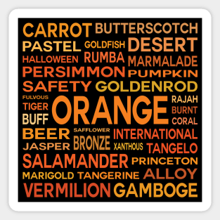 Word Cloud - Shades of Orange (Black Background) Sticker